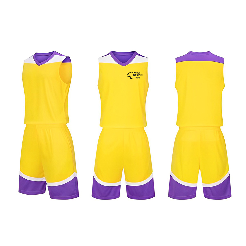 Custom Adult And Children's Basketball Clothes Set Yellow With Logo